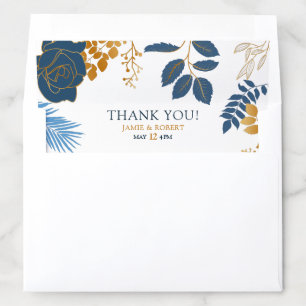 Dark-blue and gold flowers frame envelope liner