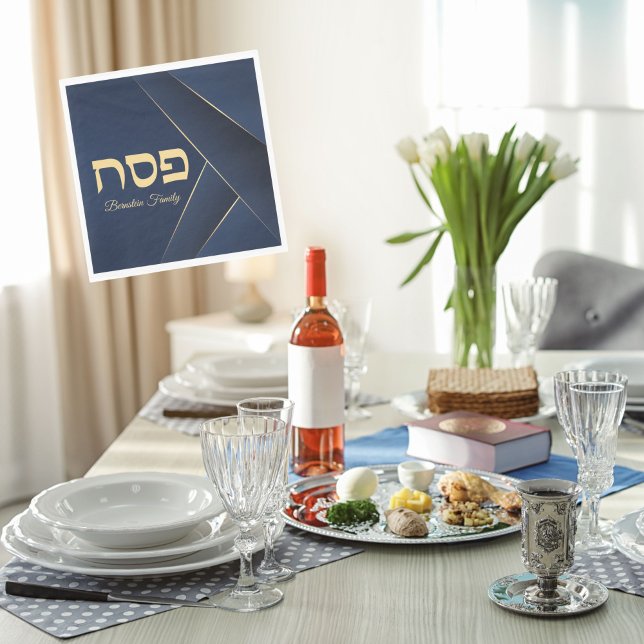 Dark Blue and Gold Hebrew Passover Seder Napkins (Creator Uploaded)