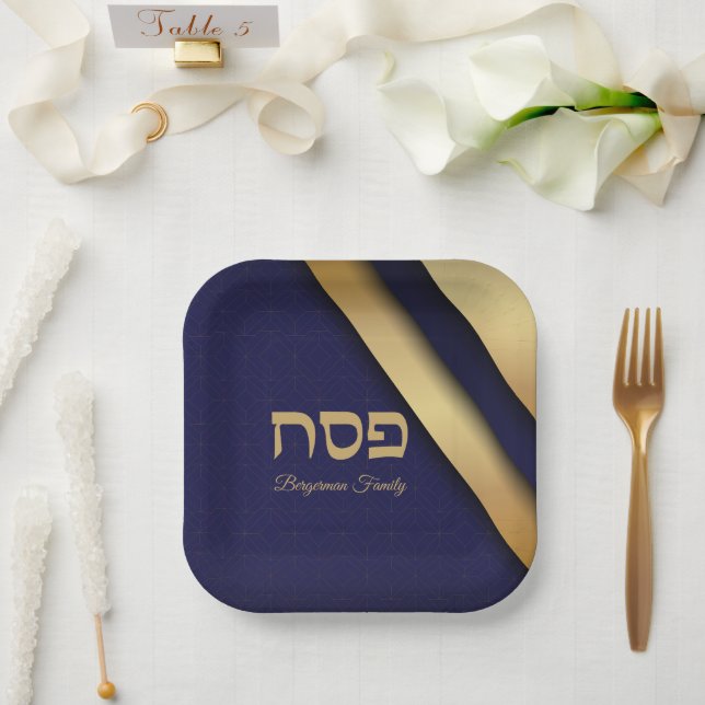 Dark Blue and Gold Passover   Paper Plates (Wedding)