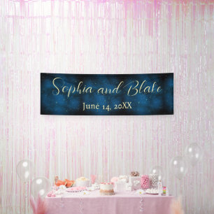 Dark Blue and Gold Starry Night Wedding Banner