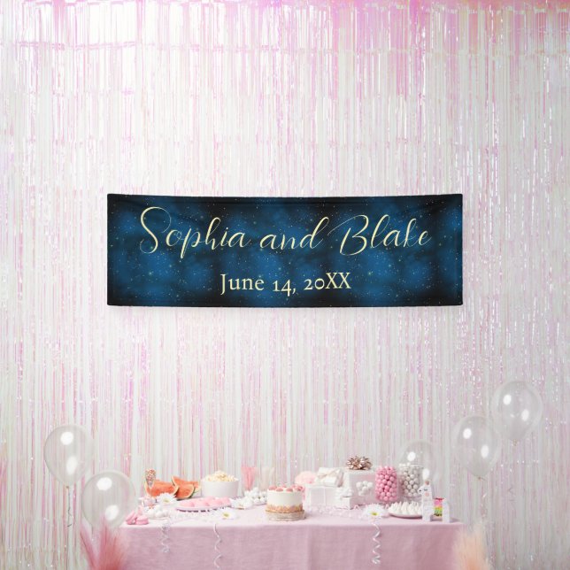 Dark Blue and Gold Starry Night Wedding Banner (Party)