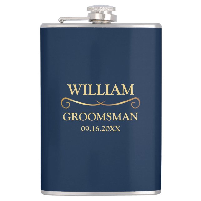 Dark Blue and Gold Vinyl Wrapped Flask (Front)