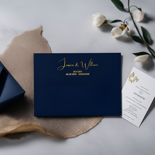 Dark Blue and Gold Wedding Envelope _ Elegant Pers
