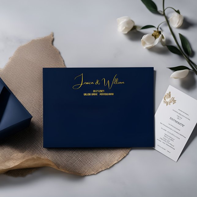 Dark Blue and Gold Wedding Envelope - Elegant Pers (Creator Uploaded)