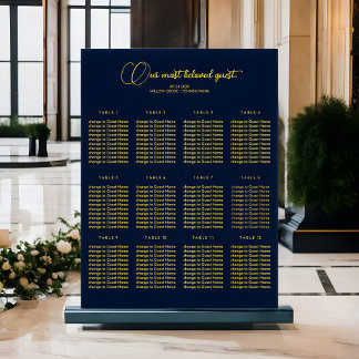 Dark Blue and Gold Wedding Seating Chart - Luxury Foam Board