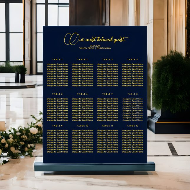 Dark Blue and Gold Wedding Seating Chart - Luxury Foam Board (Creator Uploaded)