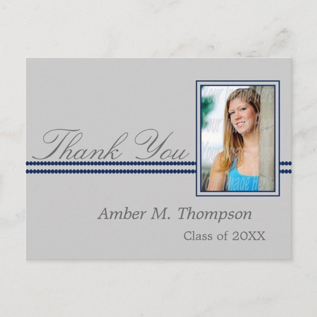 Dark Blue and Gray Graduation Thank You Postcard (Front)