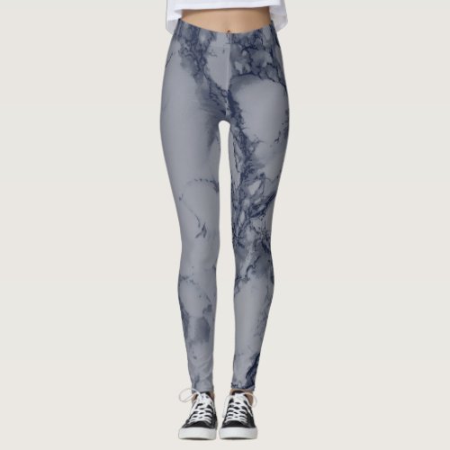 Dark Blue and Gray Marble Texture Leggings