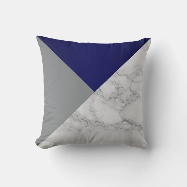 Dark Blue and Gray Marble Throw Pillow (Front)