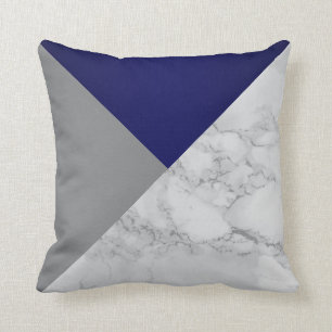 Dark Blue and Gray Marble Throw Pillow