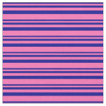 [ Thumbnail: Dark Blue and Hot Pink Colored Lined Pattern Fabric ]