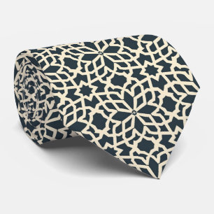 Dark Blue and Ivory Geometric Pattern – Modern Neck Tie