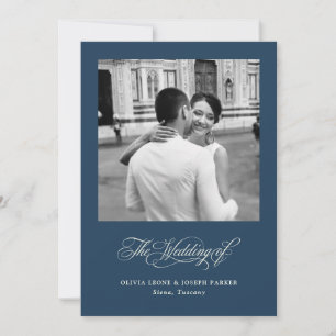 Dark Blue and Ivory Italian Elegance Photo Wedding Invitation