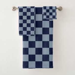 Dark Blue and Light Blue Checkerboard Bath Towel Set