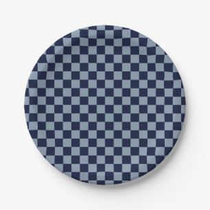 Dark Blue and Light Blue Checkerboard Paper Plates