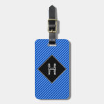 [ Thumbnail: Dark Blue and Lighter Blue Stripes Pattern Luggage Tag ]