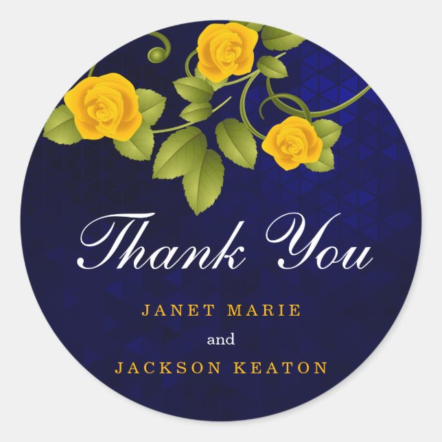 Dark Blue and Marigold Yellow Rose Classic Round Sticker (Front)