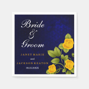 Dark Blue and Marigold Yellow Rose Wedding Paper Napkins