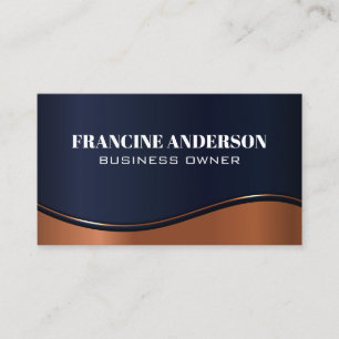 Dark Blue and Metallic Copper Wave Business Card