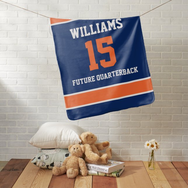 Dark Blue and Orange Baby Blanket (In Situ)