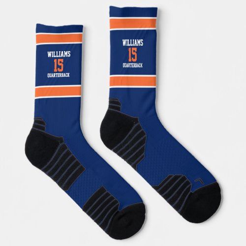 Dark Blue and Orange Crew Socks