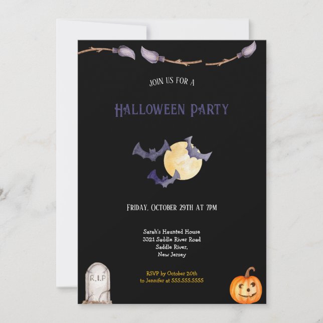 DARK BLUE AND ORANGE HALLOWEEN INVITATION (Front)