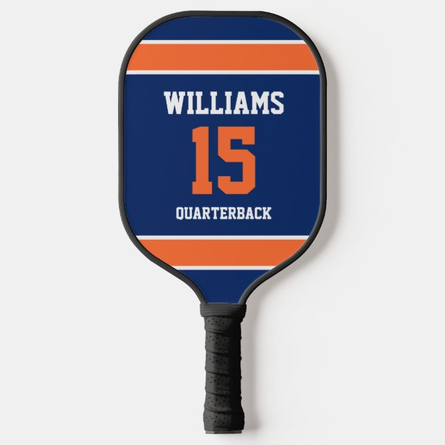 Dark Blue and Orange Pickleball Paddle (Front)