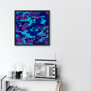 Dark Blue and Purple Camouflage Hiding Small Poster