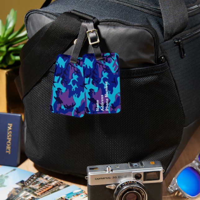 Dark Blue and Purple Camouflage Luggage Tag (Front & Back)