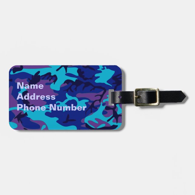 Dark Blue and Purple Camouflage Luggage Tag (Front Horizontal)