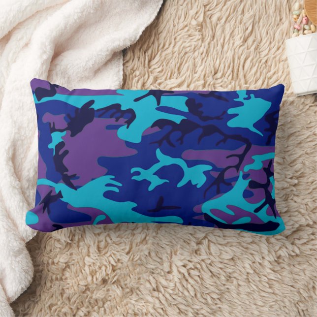 Dark Blue and Purple Camouflage Lumbar Pillow (Blanket)