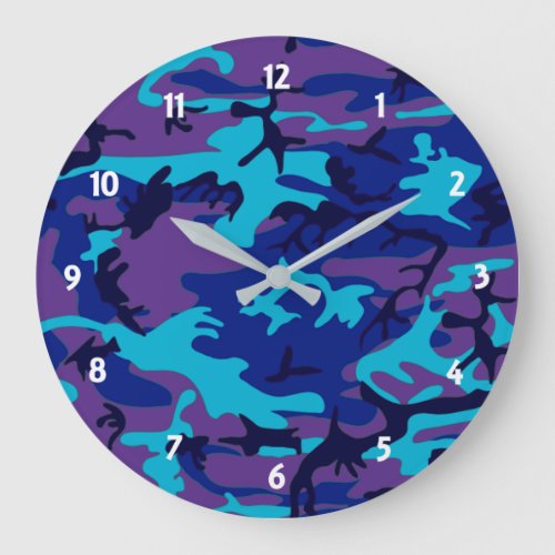 Dark Blue and Purple Camouflage Wall Clock
