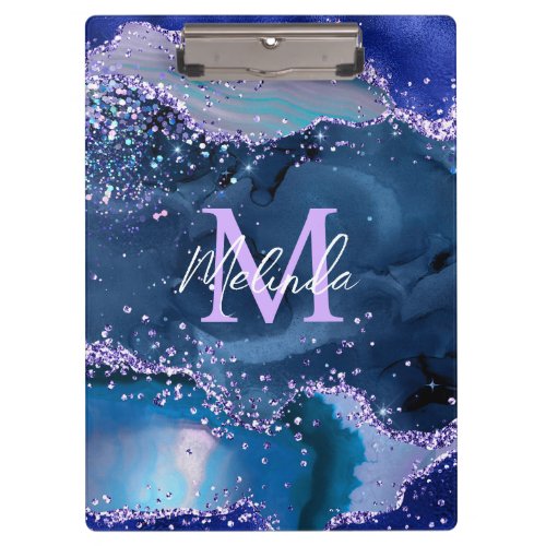 Dark Blue and Purple Glitter Ocean Agate Clipboard