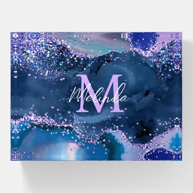 Dark Blue and Purple Glitter Ocean Agate Paperweight (Front)