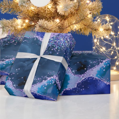 Dark Blue and Purple Glitter Ocean Agate Wrapping Paper