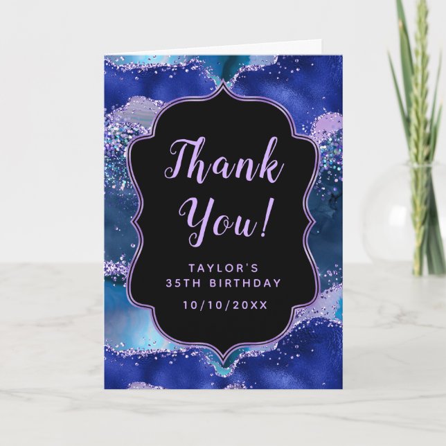Dark Blue and Purple Ocean Agate Birthday Thank You Card (Front)