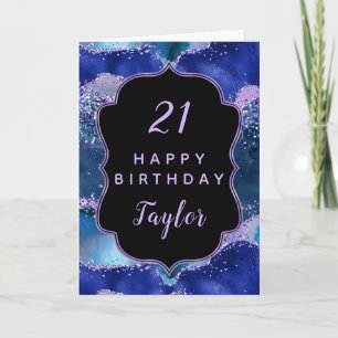 Dark Blue and Purple Ocean Agate Happy Birthday Card