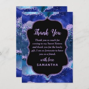 Dark Blue and Purple Ocean Agate Sweet Sixteen Thank You Card