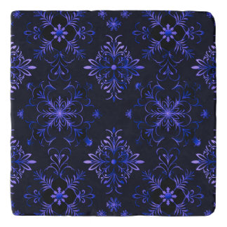 Dark Blue and Purple Ornamental Floral Symmetry Trivet