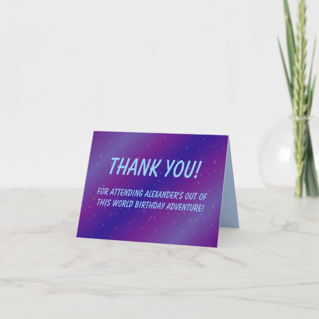 Dark Blue and Purple Space Birthday Thank You Note Card (Front)