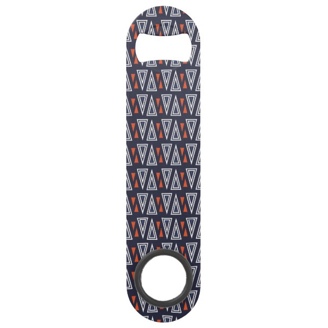 Dark Blue and Red Geometric Triangles Pattern Bar Key (Front)