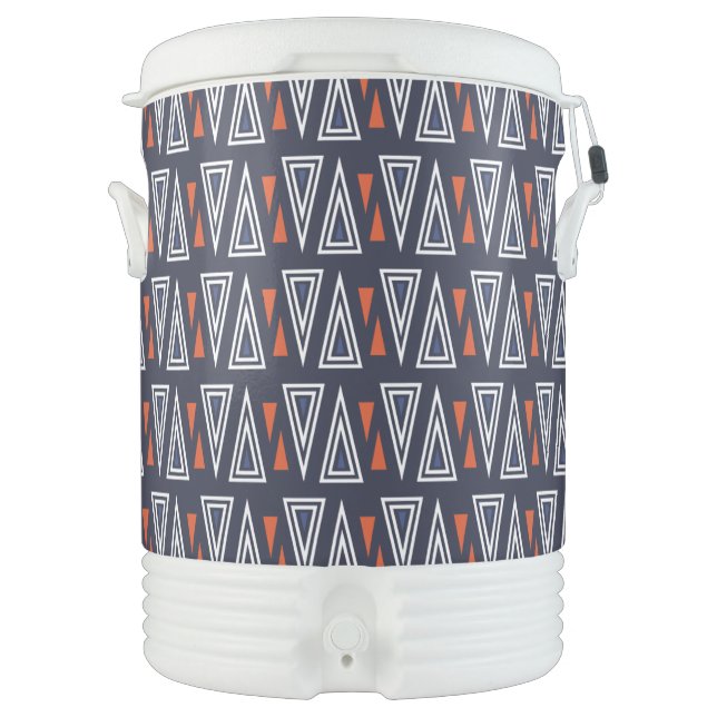 Dark Blue and Red Geometric Triangles Pattern Beverage Cooler (Front)