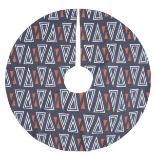 Dark Blue and Red Geometric Triangles Pattern Brushed Polyester Tree Skirt