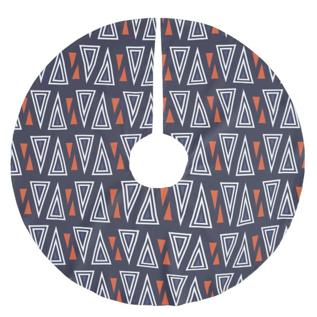 Dark Blue and Red Geometric Triangles Pattern Brushed Polyester Tree Skirt (Front)