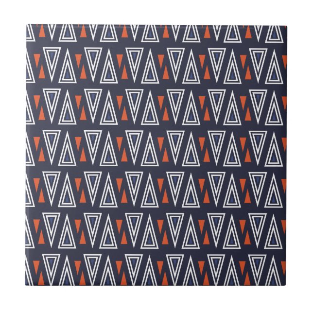 Dark Blue and Red Geometric Triangles Pattern Ceramic Tile (Front)