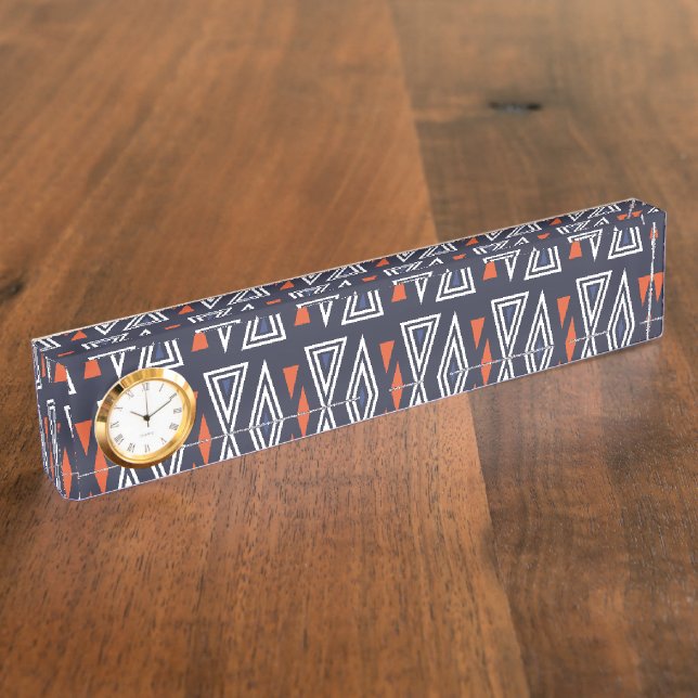 Dark Blue and Red Geometric Triangles Pattern Desk Name Plate (Side)