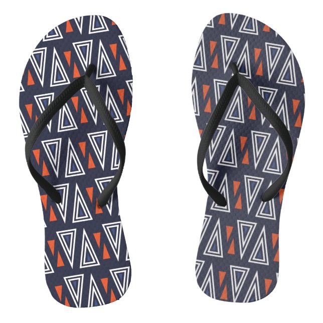 Dark Blue and Red Geometric Triangles Pattern Flip Flops (Footbed)