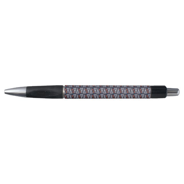 Dark Blue and Red Geometric Triangles Pattern Pen (Front)