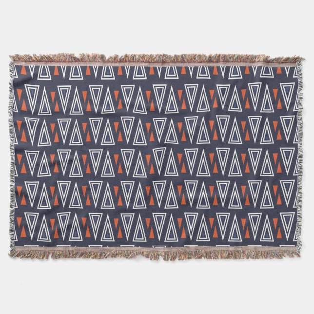 Dark Blue and Red Geometric Triangles Pattern Throw Blanket (Front)