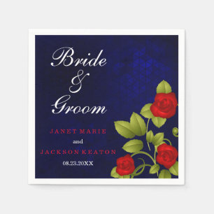 Dark Blue and Red Rose Wedding Paper Napkins